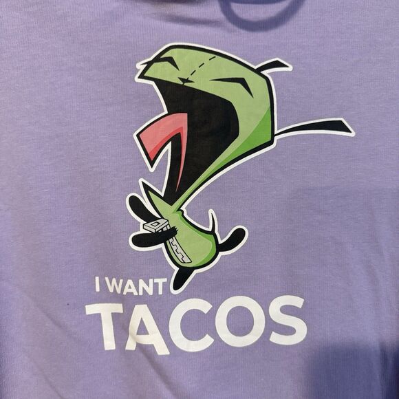 Invader Zim Hoodie S Purple Long Sleeve I Want Tacos Nickelodeon Double Sided - Picture 2 of 10